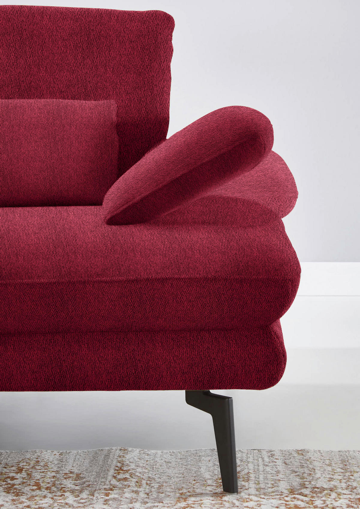 ECKSOFA in Chenille Rot  - Rot/Schwarz, Design, Textil/Metall (180/310cm) - Dieter Knoll