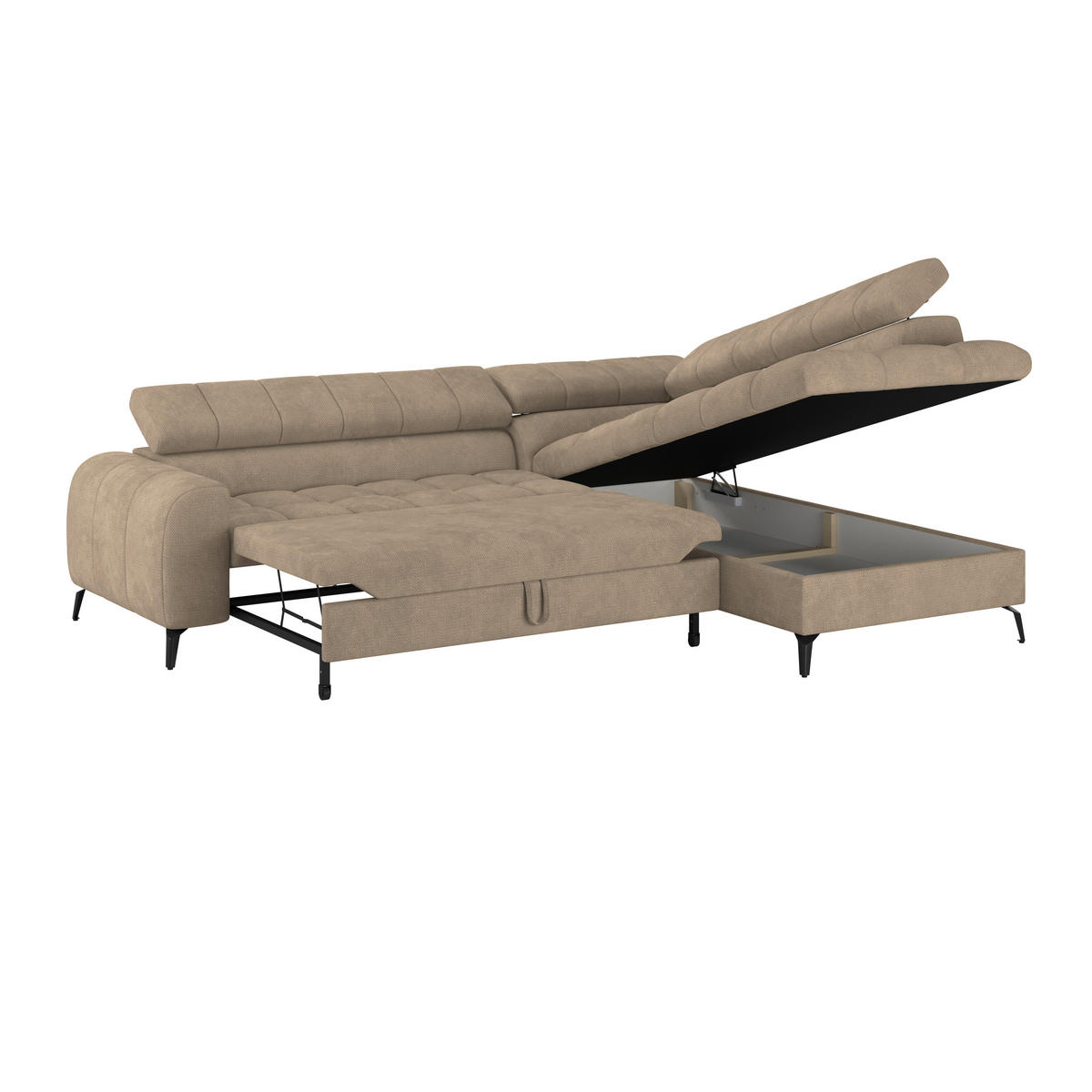 ECKSOFA in Beige  - Beige/Schwarz, Trend, Kunststoff/Textil (261/203cm) - Livetastic
