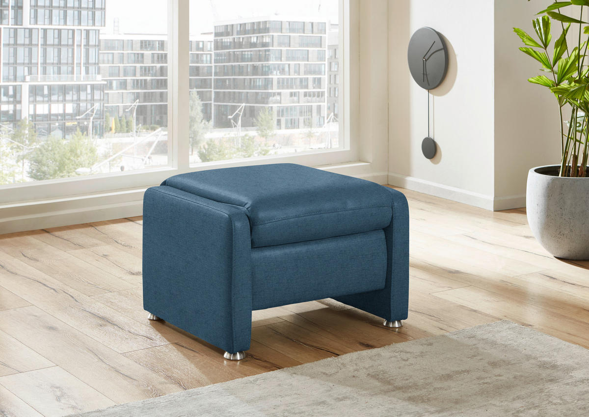 HOCKER in Textil Blau  - Blau/Alufarben, KONVENTIONELL, Textil/Metall (67/44/58cm) - Beldomo Comfort