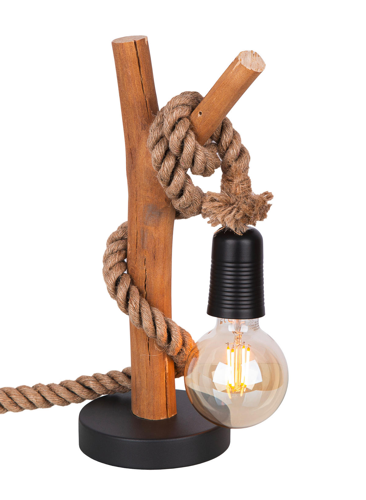 TISCHLEUCHTE   - Eichefarben/Schwarz, Natur, Holz/Metall (40cm)