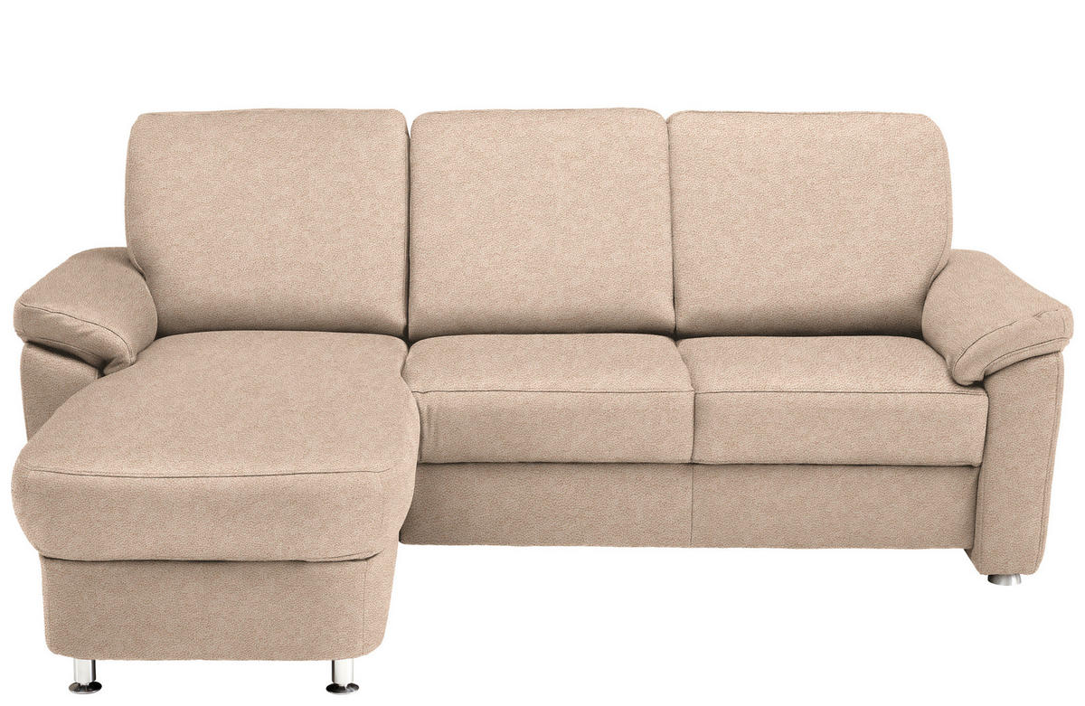 ECKSOFA in Flachgewebe Beige  - Chromfarben/Beige, Konventionell, Textil/Metall (163/220cm) - Beldomo System