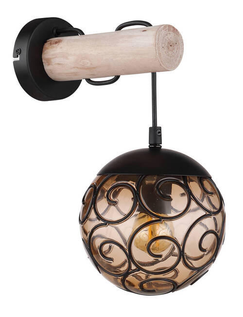 VÄGGLAMPA Maxi 15/24,5/36 cm   - svart/naturfärgad, Klassisk, metall/trä (15/24,5/36cm) - Globo