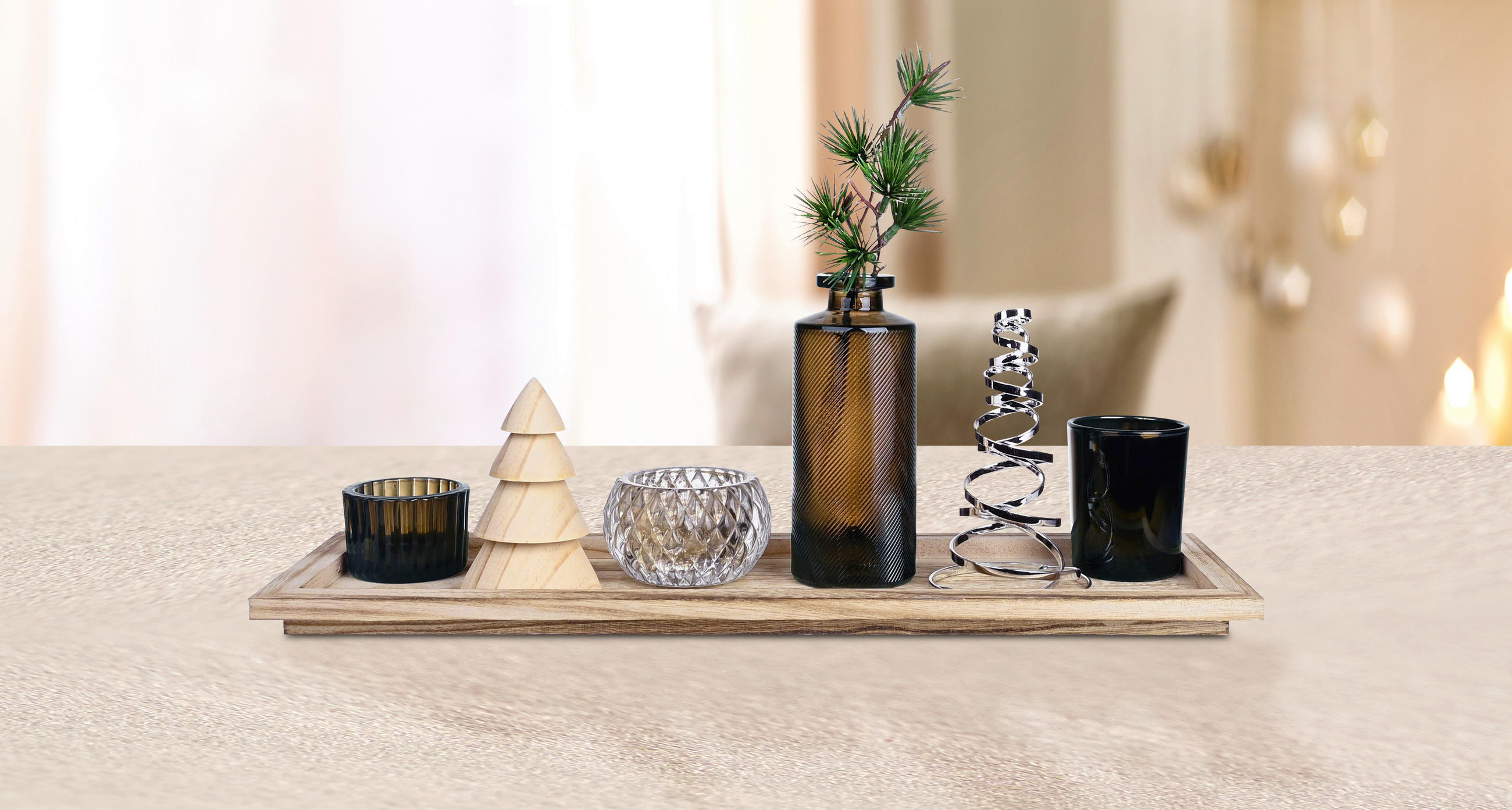 VÄRMELJUSHÅLLARE SET  - multicolor, Lifestyle, metall/trä (43/12,5/16,2cm) - X-Mas
