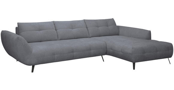 ECKSOFA Dunkelgrau Chenille Armlehnenkissen, Rücken echt, Sitztiefenverstellung  - Dunkelgrau/Schwarz, KONVENTIONELL, Textil/Metall (313/215cm) - Hom`in