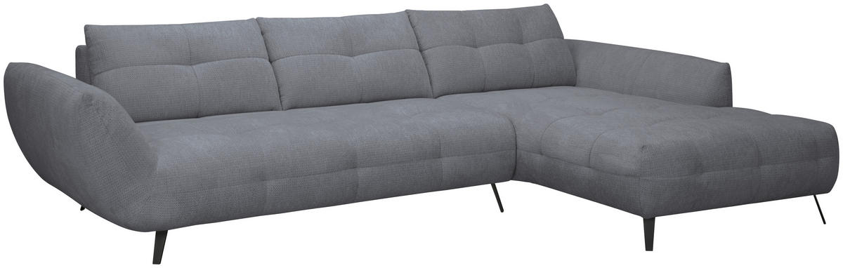 ECKSOFA Dunkelgrau Chenille Armlehnenkissen, Rücken echt, Sitztiefenverstellung  - Dunkelgrau/Schwarz, KONVENTIONELL, Textil/Metall (313/215cm) - Hom`in
