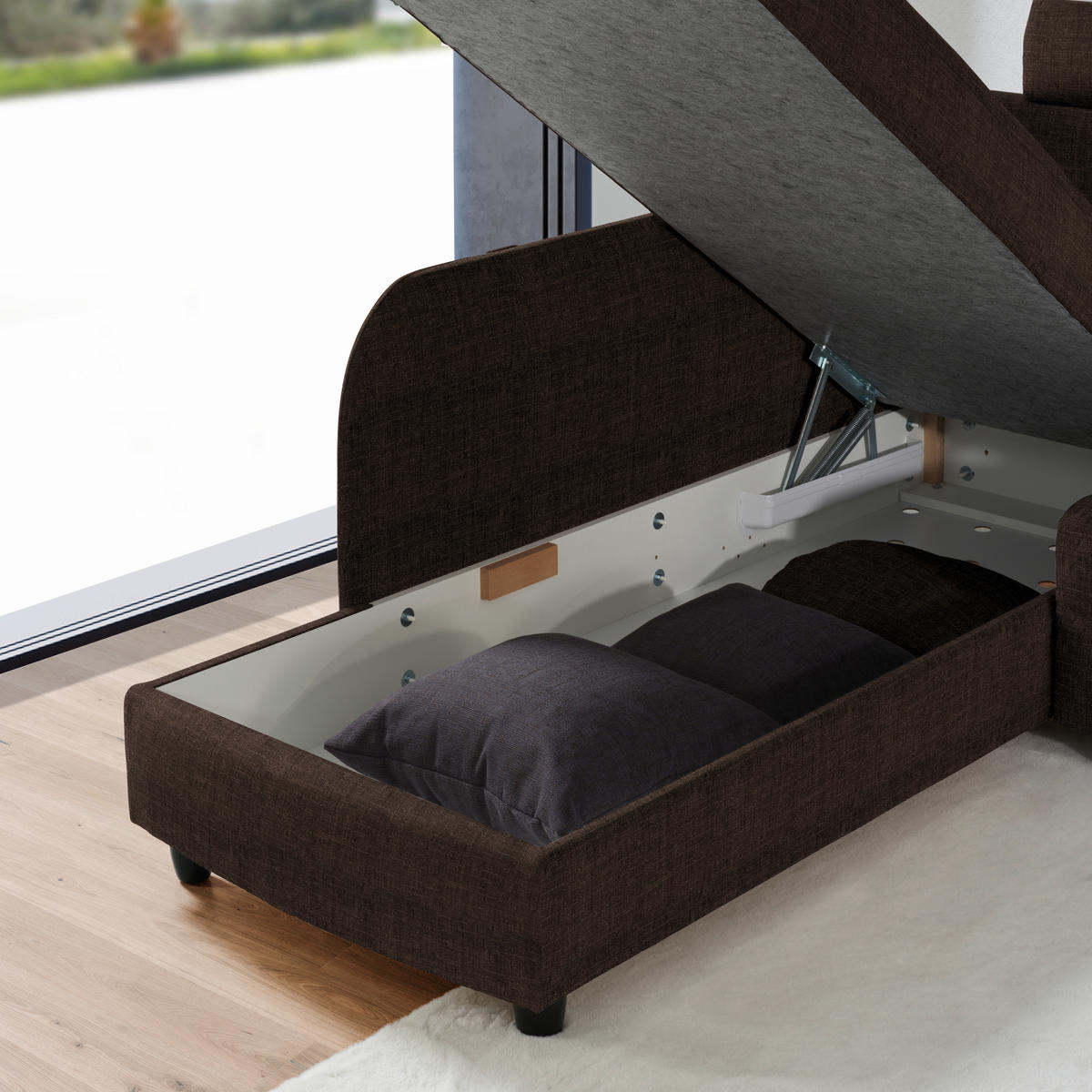 ECKSOFA in Chenille Dunkelbraun  208/226 cm  - Dunkelbraun/Schwarz, KONVENTIONELL, Textil (208/226cm) - Sedda