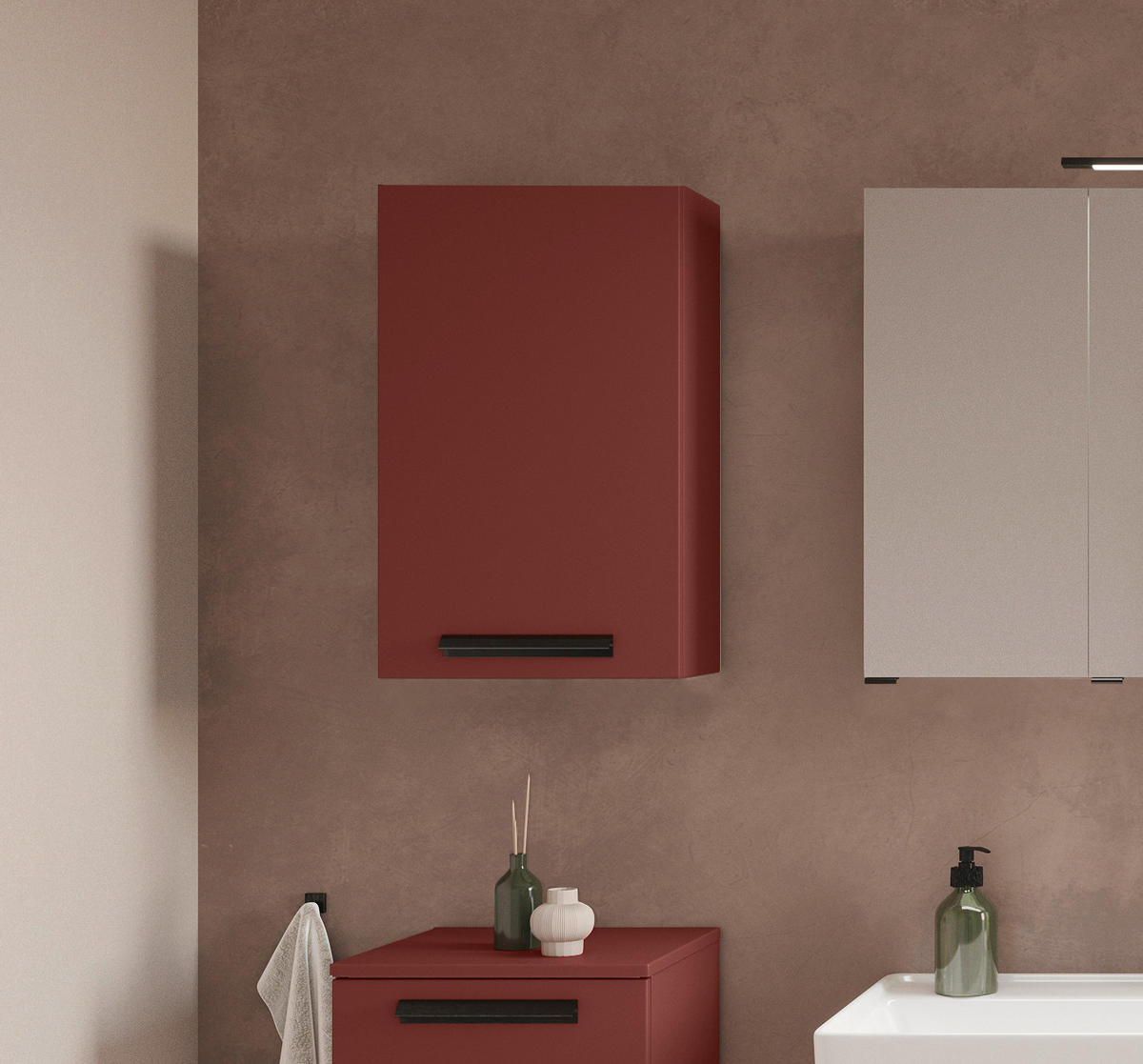 HÄNGESCHRANK 40/64/20 cm  - Rot/Schwarz, KONVENTIONELL, Holzwerkstoff/Metall (40/64/20cm) - Xora
