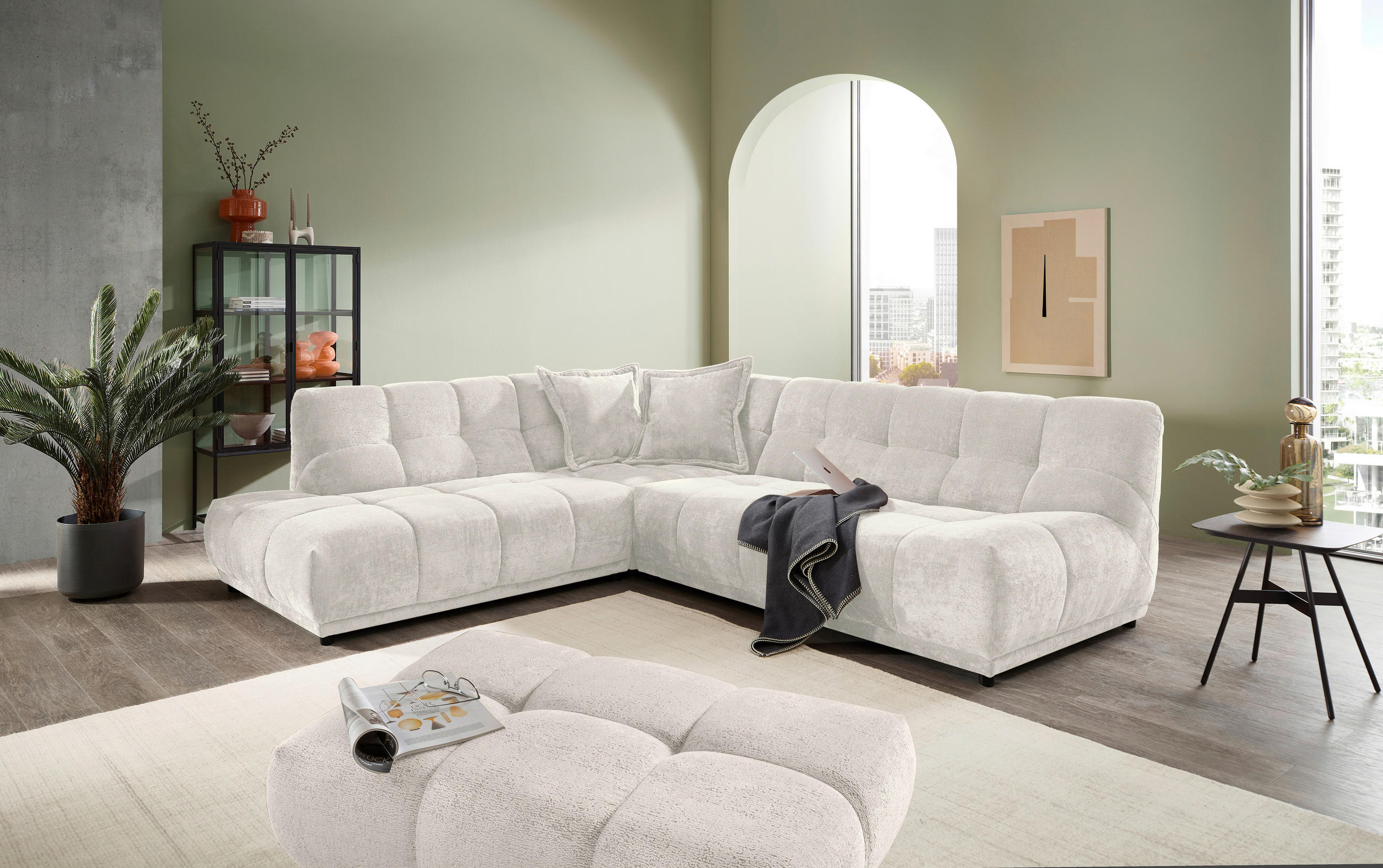 ECKSOFA Chenille Creme  - Creme/Schwarz, Modern, Kunststoff/Textil (250/284cm) - Livetastic