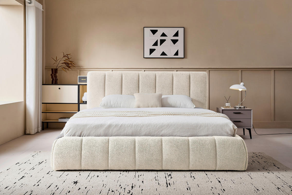 POLSTERBETT gepolstertes Kopfteil, Lattenrost, Bettkasten 180/200 cm  in Beige  - Beige/Schwarz, Design, Holz/Kunststoff (180/200cm) - Boxxx