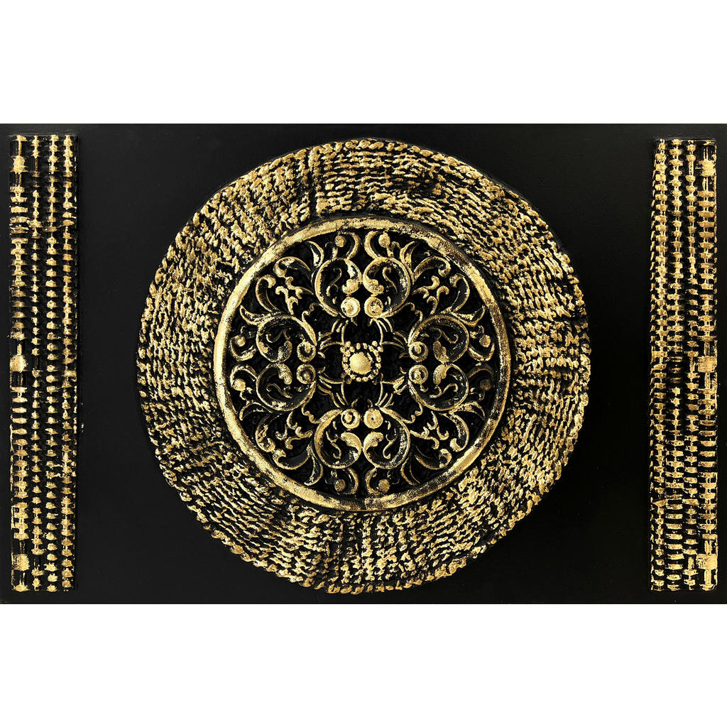 Monee ORIGINÁLNÍ OBRAZ, abstraktní, etno, 118/78 cm - černá,barvy zlata