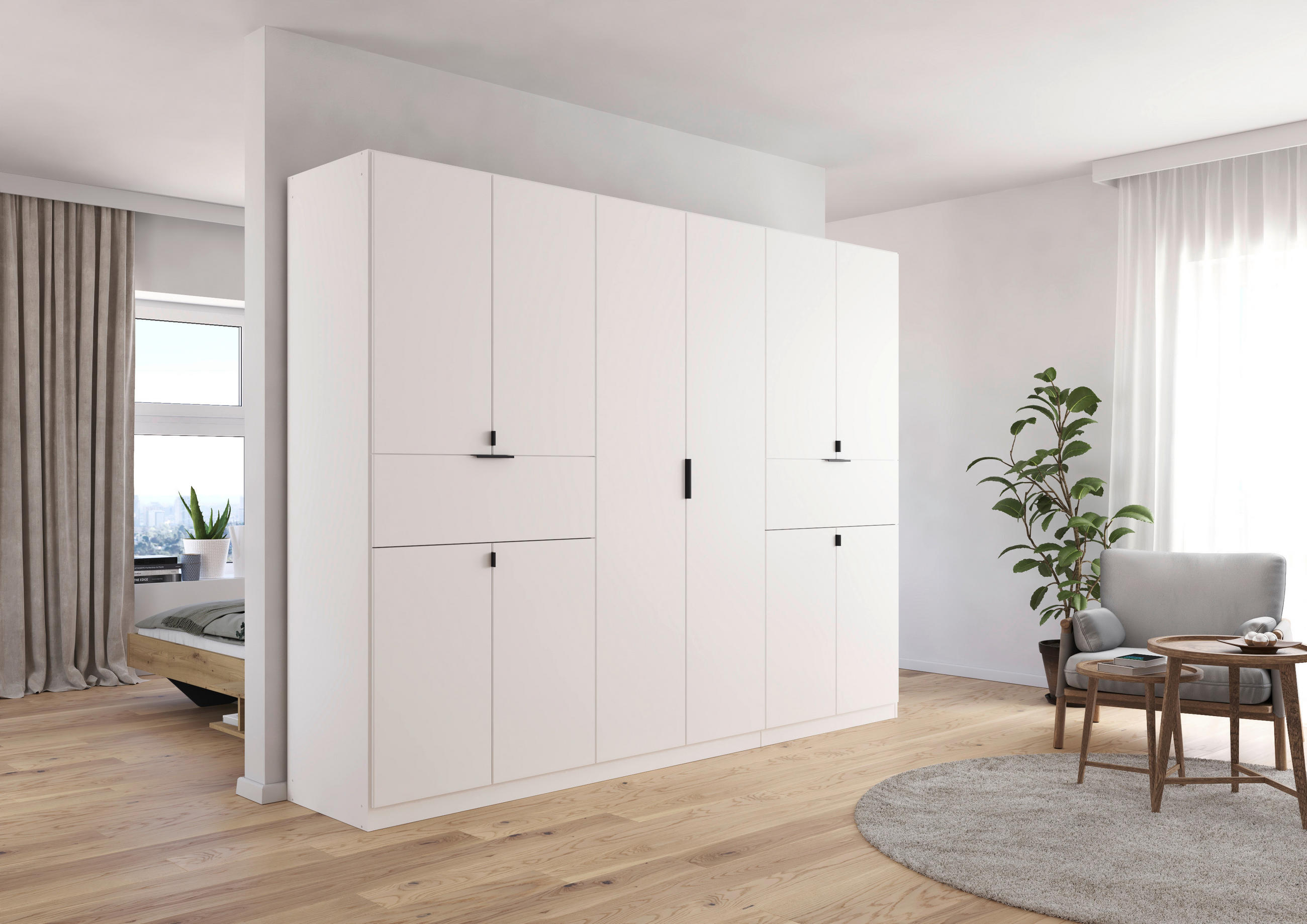 DREHTÜRENSCHRANK 271/210/54 cm 10-türig Weiß  - Weiß/Grau, MODERN, Holzwerkstoff/Metall (271/210/54cm) - Rauch Möbel
