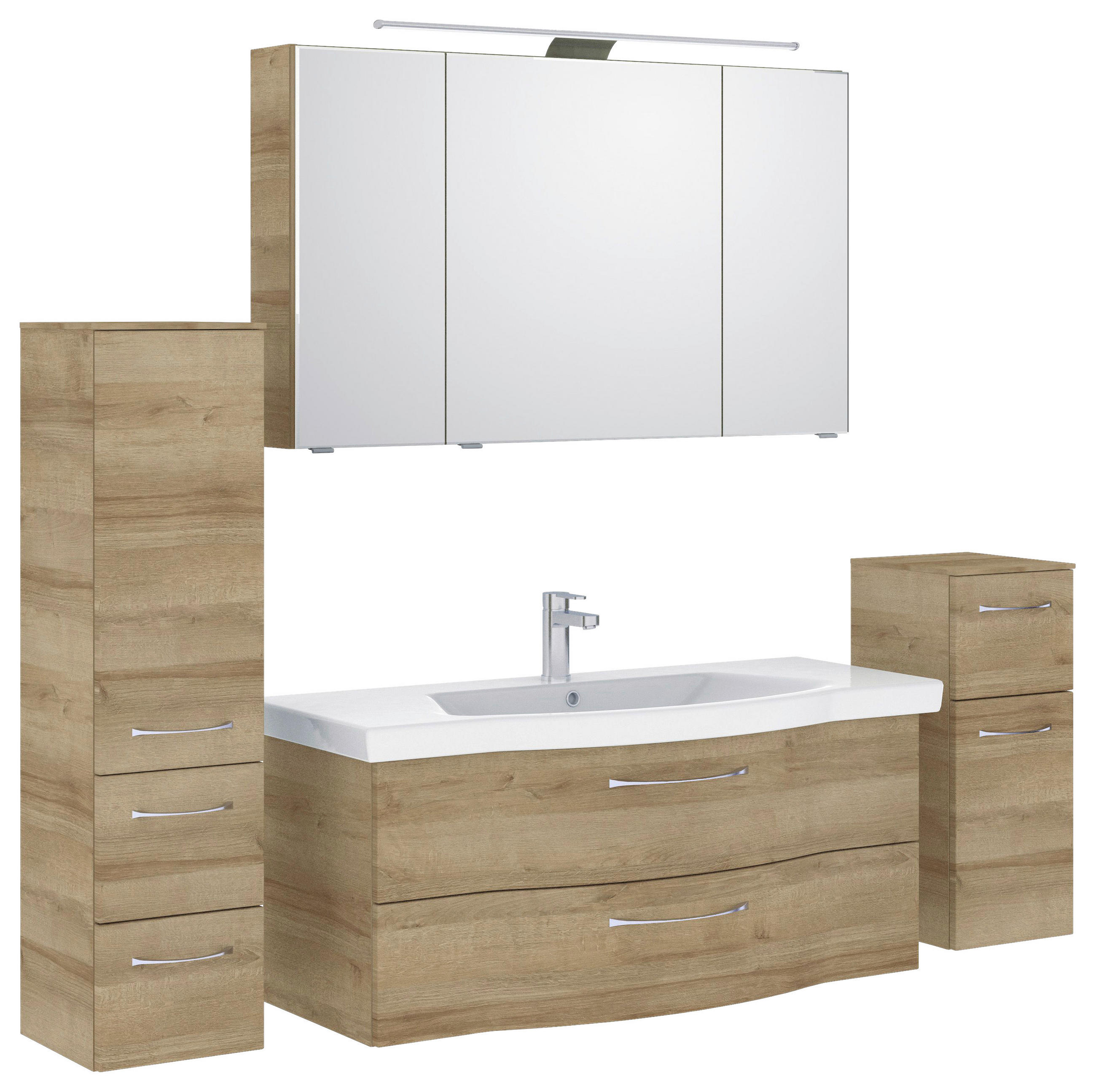 BADEZIMMER 5-teilig  in 182 cm  - Chromfarben/Eichefarben, KONVENTIONELL, Glas/Keramik (182cm) - Pelipal