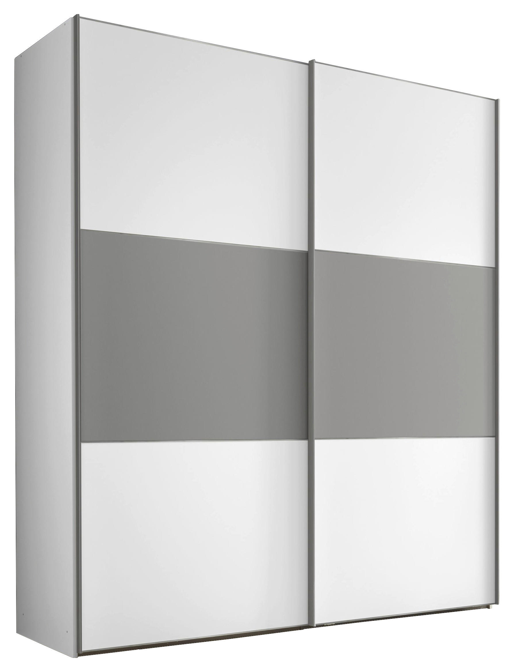 SCHWEBETÜRENSCHRANK 2-türig Weiß, Hellgrau  - Hellgrau/Alufarben, KONVENTIONELL, Holzwerkstoff/Metall (167/222/68cm) - Moderano