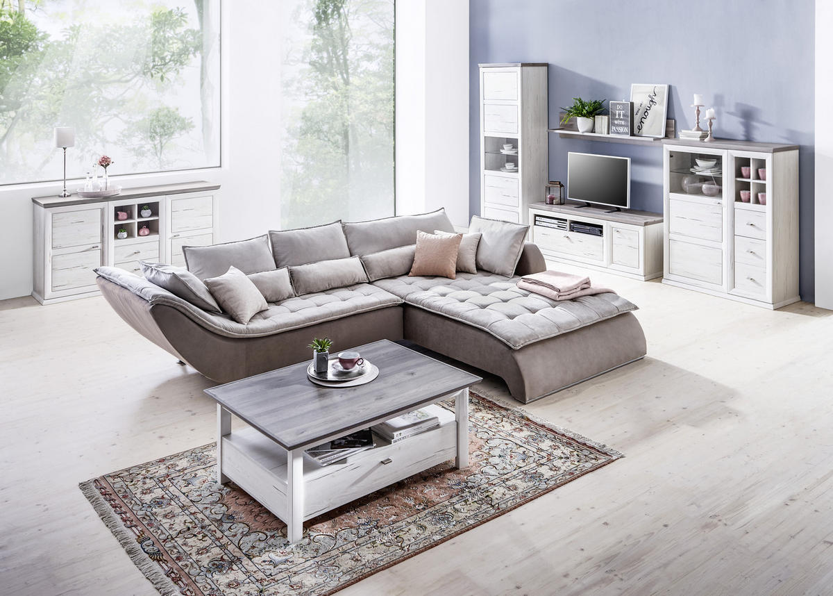 WOHNWAND  in Grau, Weiß  330/209,2/50,1 cm  - Weiß/Grau, LIFESTYLE, Glas/Holzwerkstoff (330/209,2/50,1cm) - Hom`in