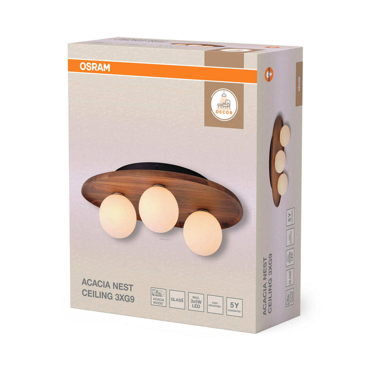 DECKENLEUCHTE    50/38,5/15,5 cm  - Akaziefarben, Basics, Glas/Holz (50/38,5/15,5cm) - Osram