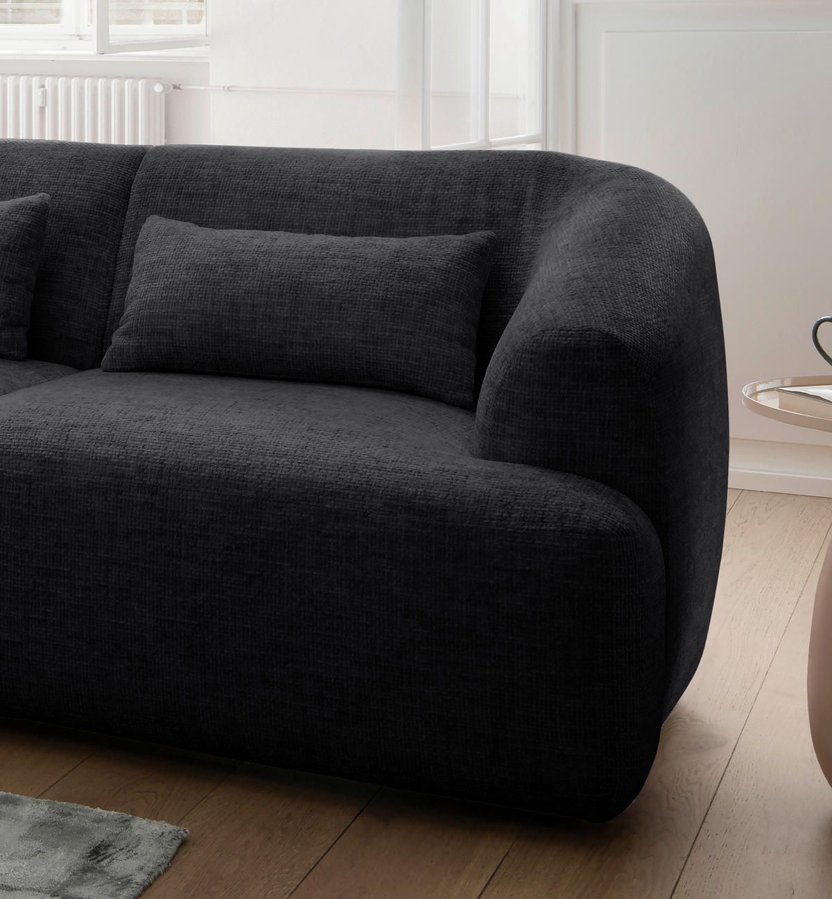 ECKSOFA in Struktur Schwarz  - Schwarz, Modern, Kunststoff/Textil (160/256cm) - Livetastic