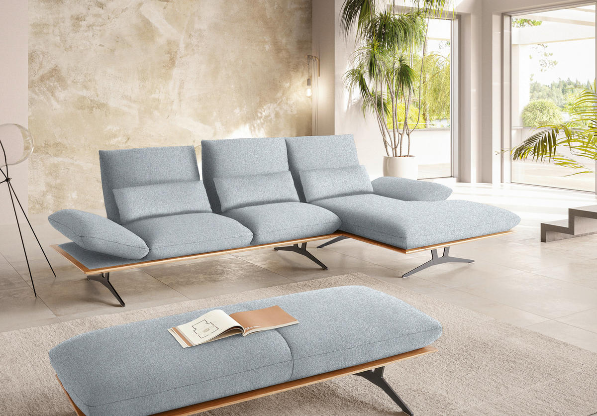 ECKSOFA in Flachgewebe Hellgrau  314/159 cm  - Hellgrau/Schwarz, Design, Holz/Textil (314/159cm) - Dieter Knoll