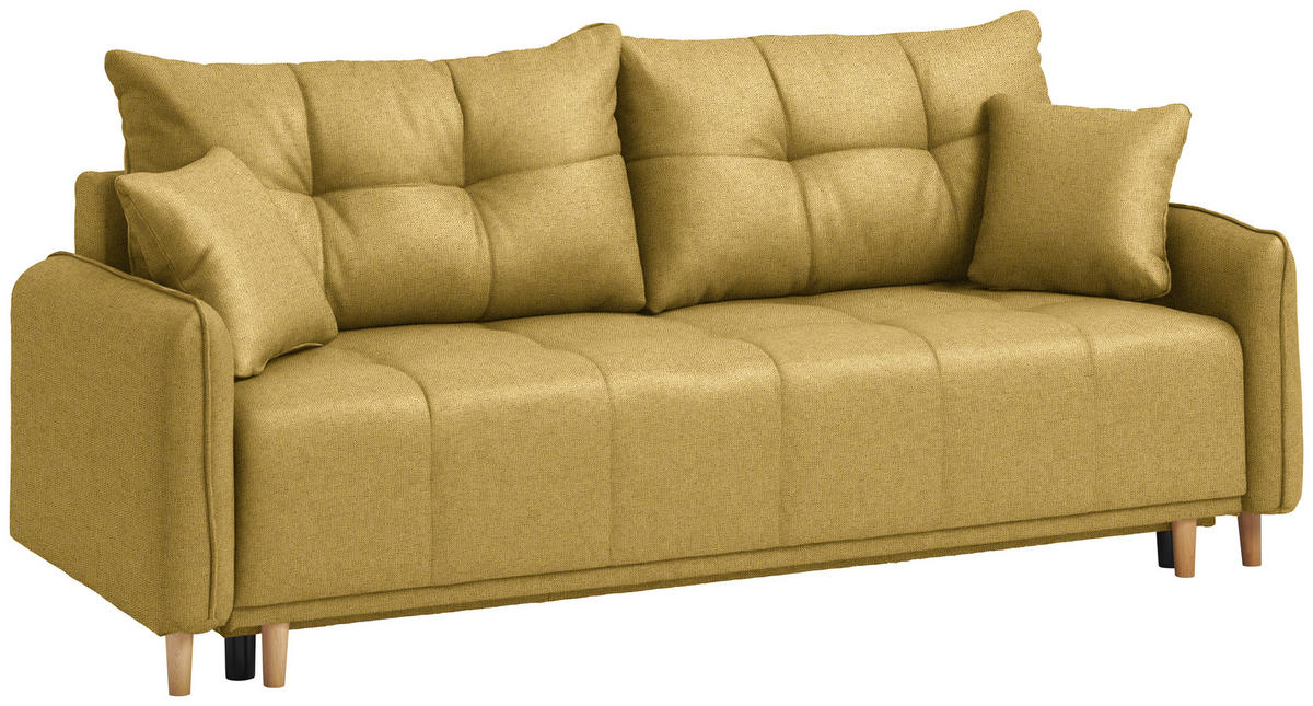 SCHLAFSOFA  in Chenille Currygelb  - Currygelb/Buchefarben, Design, Holz/Textil (217/97/101cm) - Carryhome