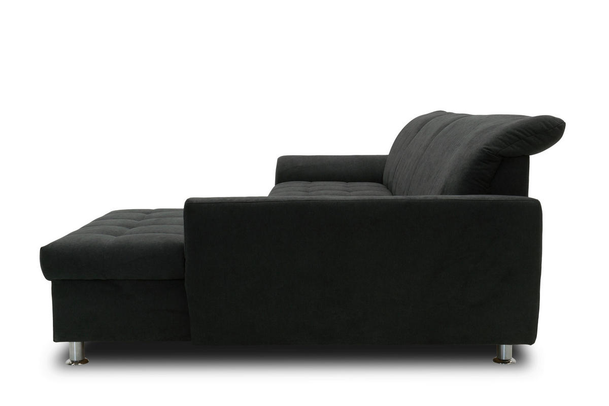 ECKSOFA MERIDIAN Schwarz Mikrofaser  - Chromfarben/Schwarz, KONVENTIONELL, Textil/Metall (278/171cm) - MID.YOU