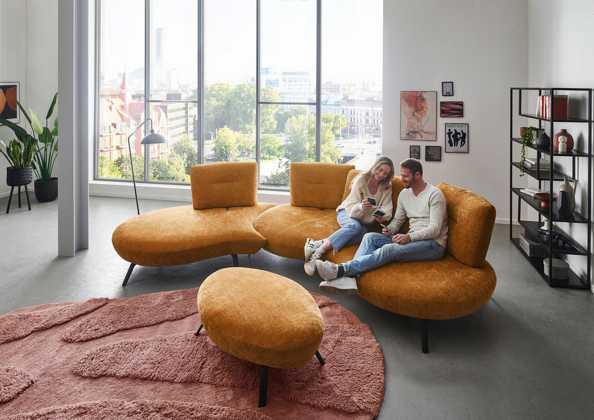 BIGSOFA Flachgewebe Senfgelb  - Senfgelb/Schwarz, Design, Textil/Metall (456/93/138cm) - Moderano