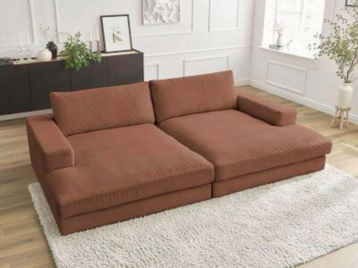 BIGSOFA LEONARD Cord Orange  - Schwarz/Orange, MODERN, Kunststoff/Textil (274/77/159cm)