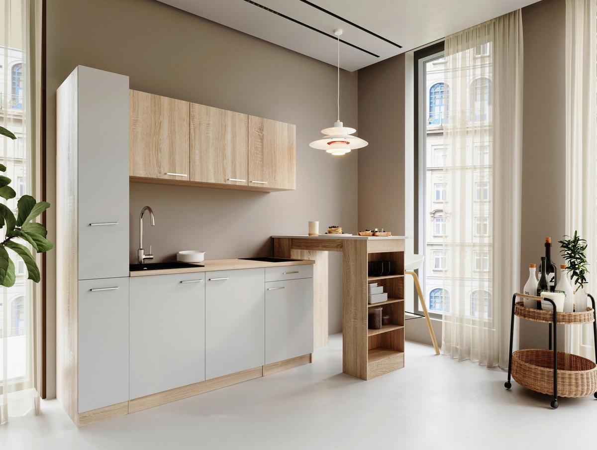 KUHINJSKI BLOK - barve hrasta/bela, Design, umetna masa/leseni material (180cm) - Respekta