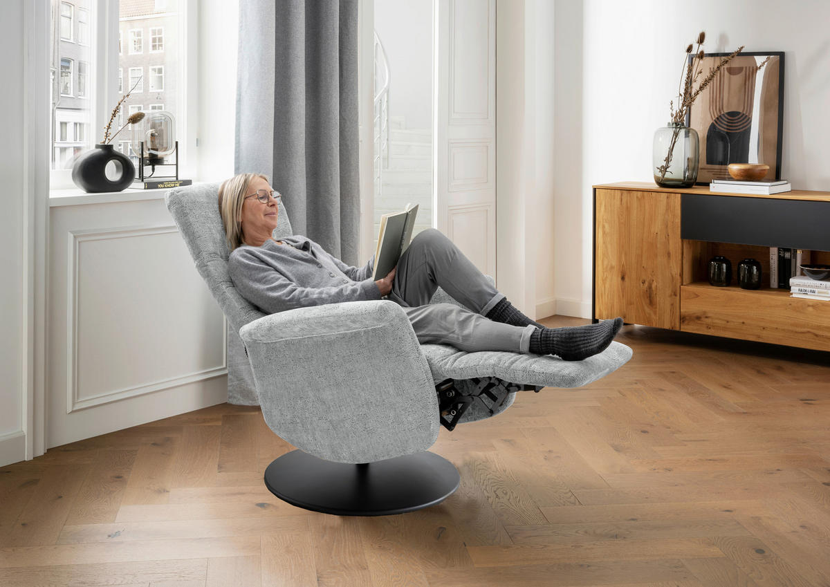 RELAXSESSEL LATINA Kopfteilverstellung, Fußteilverstellung, Rücken echt    - Schwarz/Hellblau, MODERN, Textil/Metall (72/118/85-165cm) - Livetastic