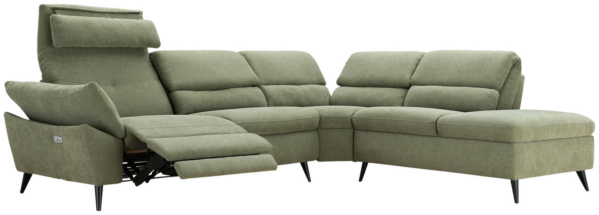 ECKSOFA Grün Leinenoptik  - Schwarz/Grün, Design, Textil/Metall (281/227cm) - Livetastic