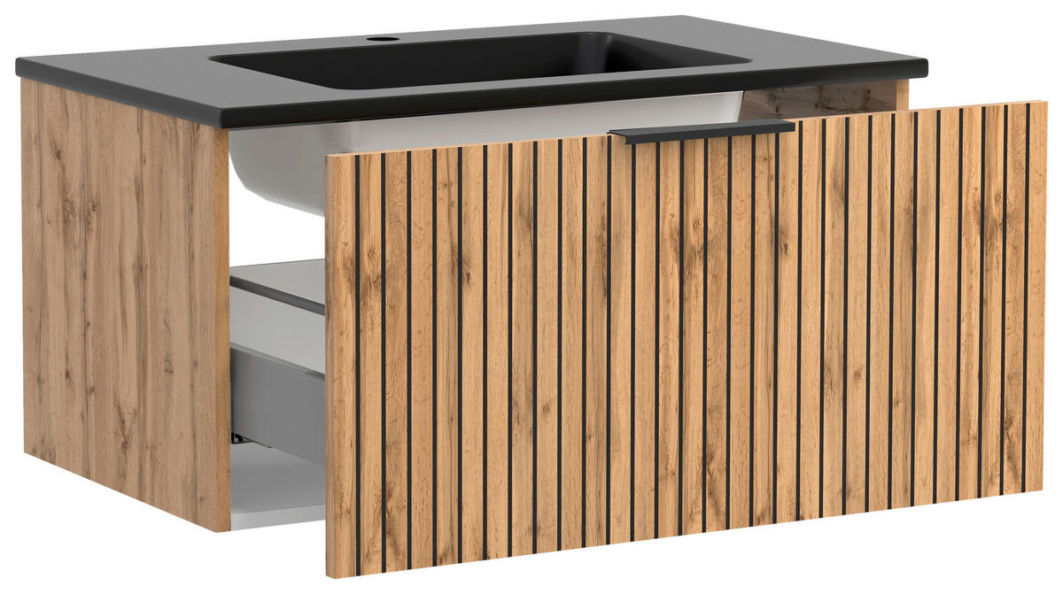 WASCHTISCHKOMBI 80 cm  - Eiche Wotan/Schwarz, Modern, Holzwerkstoff/Stein (80cm) - Held