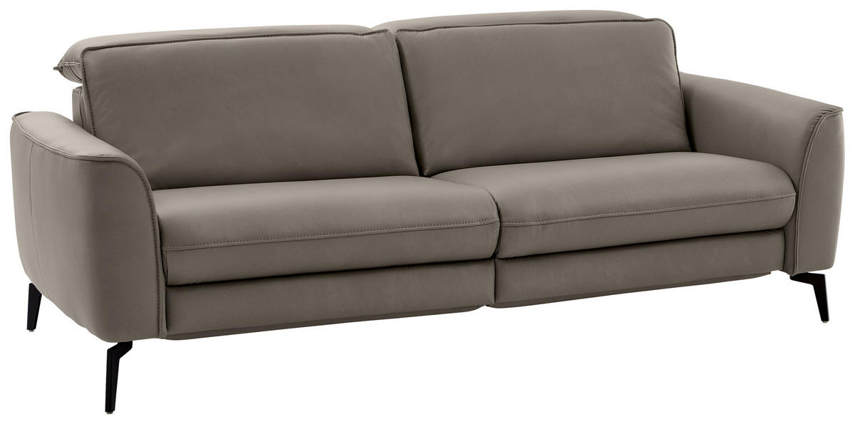 3-SITZER-SOFA in Echtleder Grau  - Schwarz/Grau, Natur, Leder/Metall (222/81/110cm) - Valdera