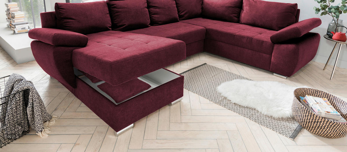 WOHNLANDSCHAFT TERANA - Chromfarben/Beere, KONVENTIONELL (157/305/219cm) - Livetastic