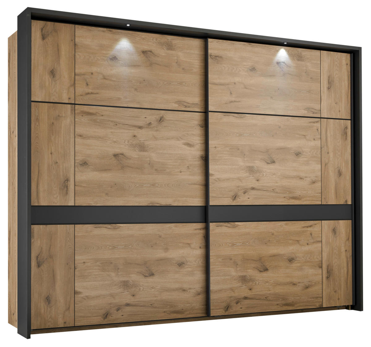 SCHWEBETÜRENSCHRANK in Graphitfarben, Eichefarben  - Eichefarben/Graphitfarben, Konventionell, Holzwerkstoff/Metall (270/210/60cm) - Ti'me