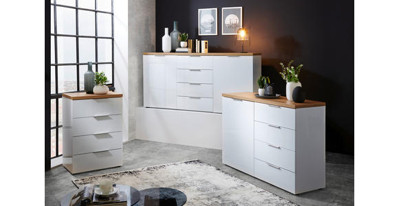 SIDEBOARD Weiß, Eichefarben Oberplatte, Einlegeböden  - Eichefarben/Alufarben, Design, Holzwerkstoff/Kunststoff (180/89/43cm) - Xora