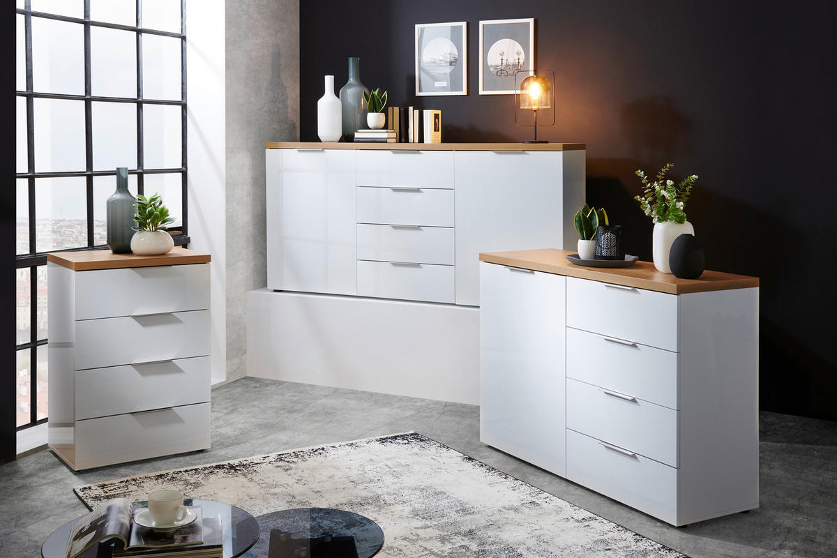 KOMODA   180/89/43 cm   bijela, boje hrasta  - bijela/boje hrasta, Design, drvni materijal/metal (180/89/43cm) - Voleo