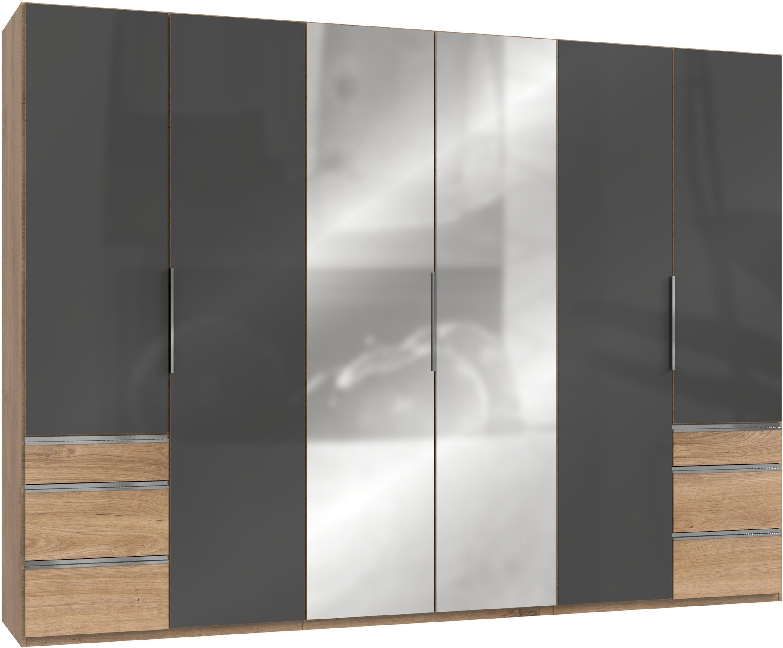 DREHTÜRENSCHRANK in Grau, Eichefarben  - Chromfarben/Eichefarben, Modern, Glas/Holzwerkstoff (300/216/58cm) - MID.YOU