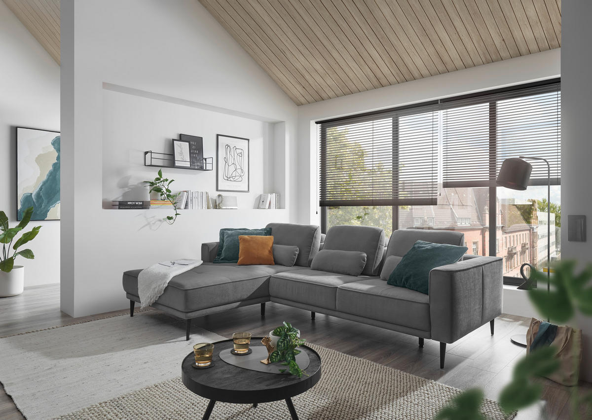 ECKSOFA Anthrazit Flachgewebe  - Anthrazit/Schwarz, KONVENTIONELL, Textil/Metall (193/279cm) - SetOne by Musterring