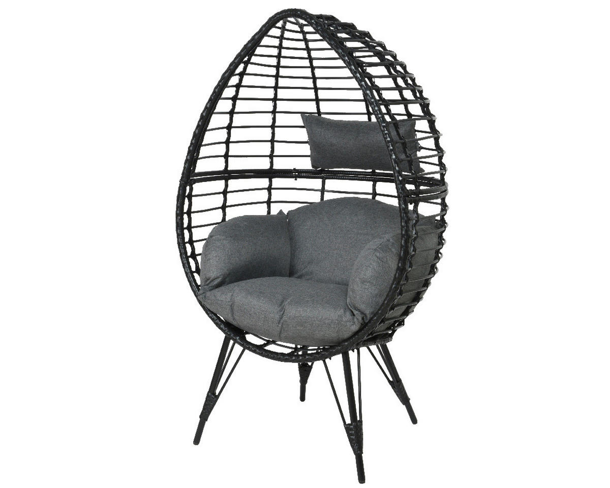 GARTEN-RELAXSESSEL  - Schwarz, KONVENTIONELL, Naturmaterialien (75,00/91,00/156,00cm)