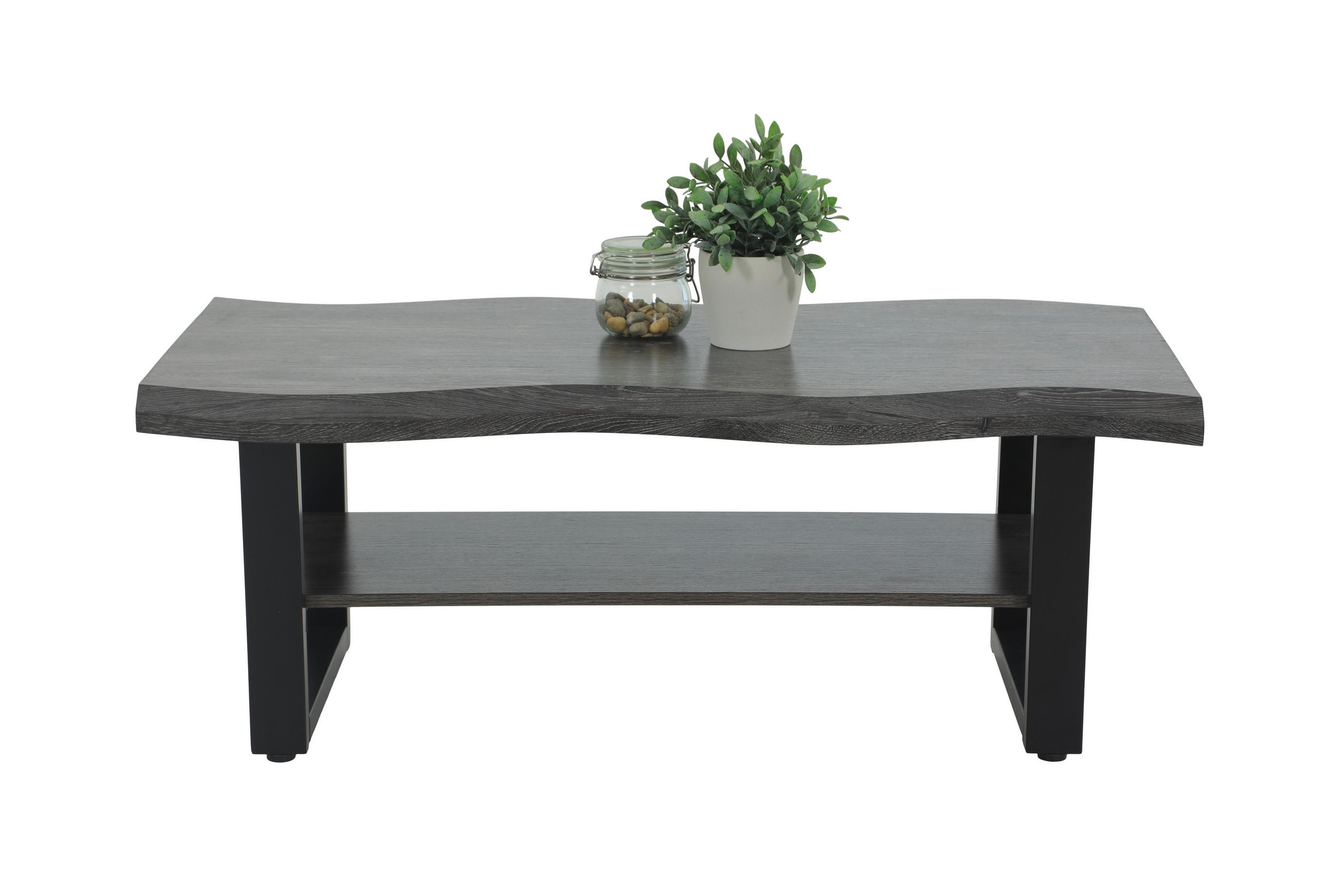 COUCHTISCHSET formgebogen Grau  - Schwarz/Grau, Design, Holzwerkstoff/Metall (110/60/42cm) - Livetastic