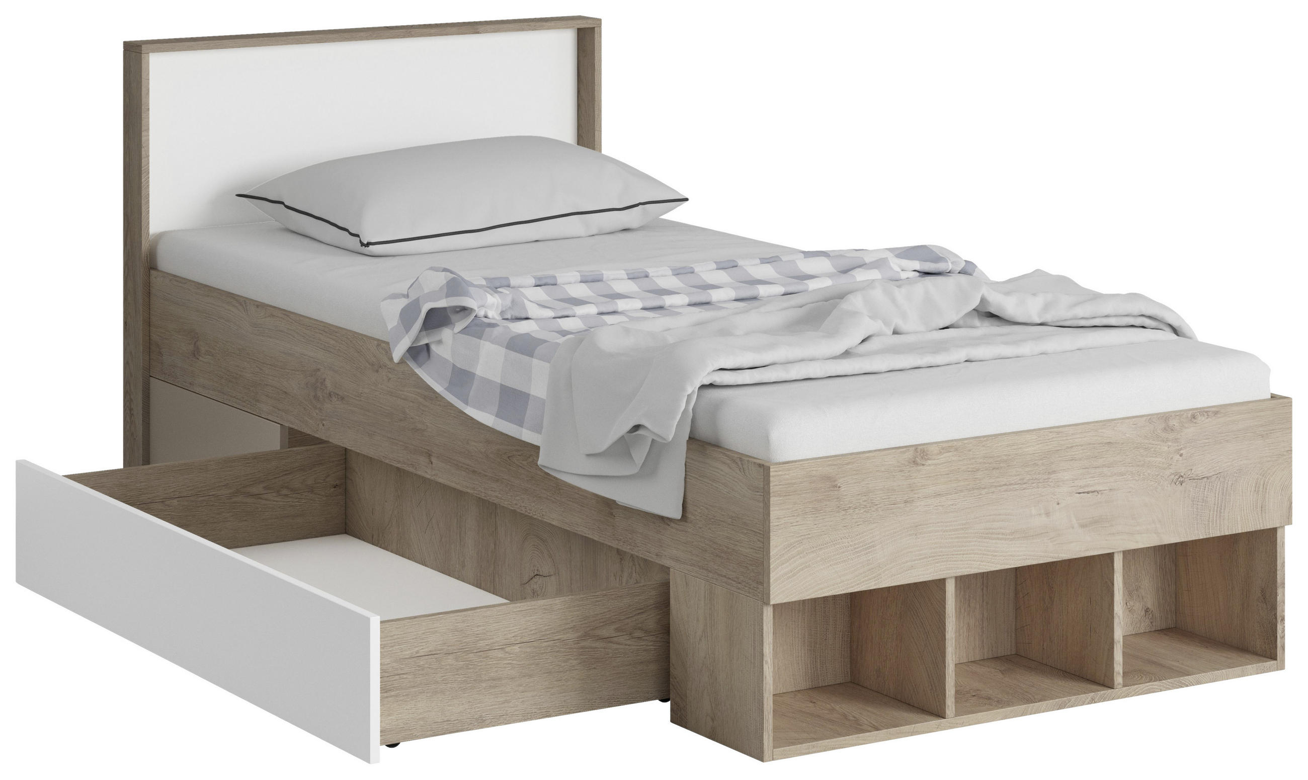 BETTSCHUBKASTEN Grau, Weiß, Eichefarben  - Eichefarben/Weiß, KONVENTIONELL, Holzwerkstoff/Kunststoff (94,6/28/179cm) - MID.YOU