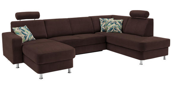 WOHNLANDSCHAFT  in Chenille Dunkelbraun  - Chromfarben/Dunkelbraun, Design, Kunststoff/Textil (165/301/198cm) - Xora