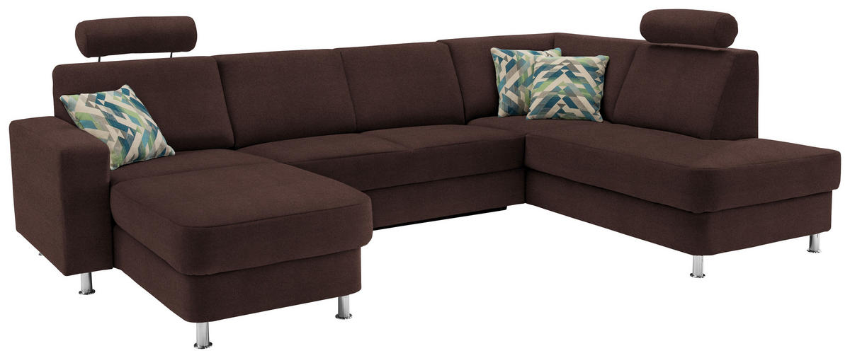 WOHNLANDSCHAFT in Chenille Dunkelbraun  - Chromfarben/Dunkelbraun, Design, Kunststoff/Textil (165/301/198cm) - Xora