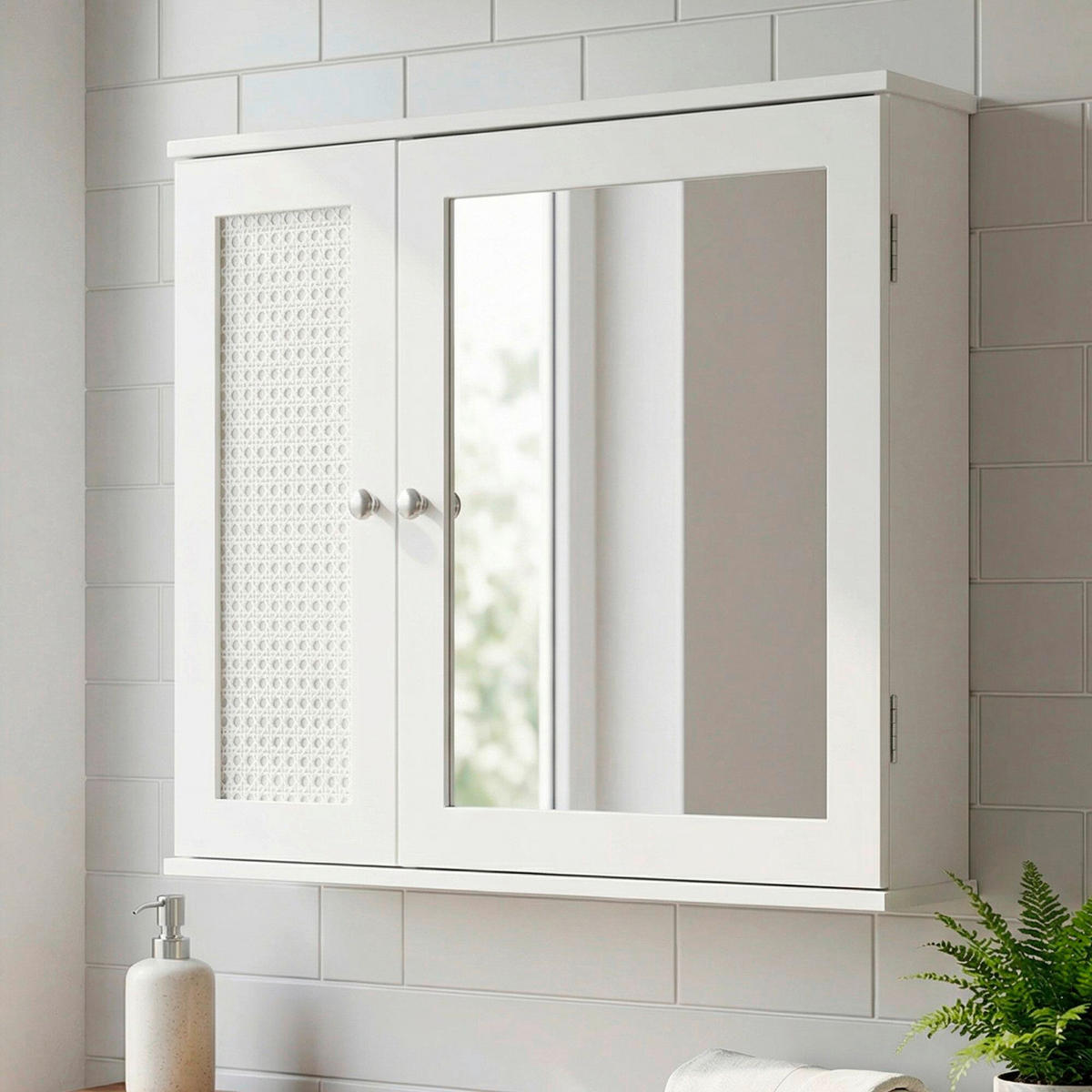 SPIEGELSCHRANK 60/50/15 cm  - Silberfarben/Weiß, Design, Glas/Holzwerkstoff (60/50/15cm) - Livetastic