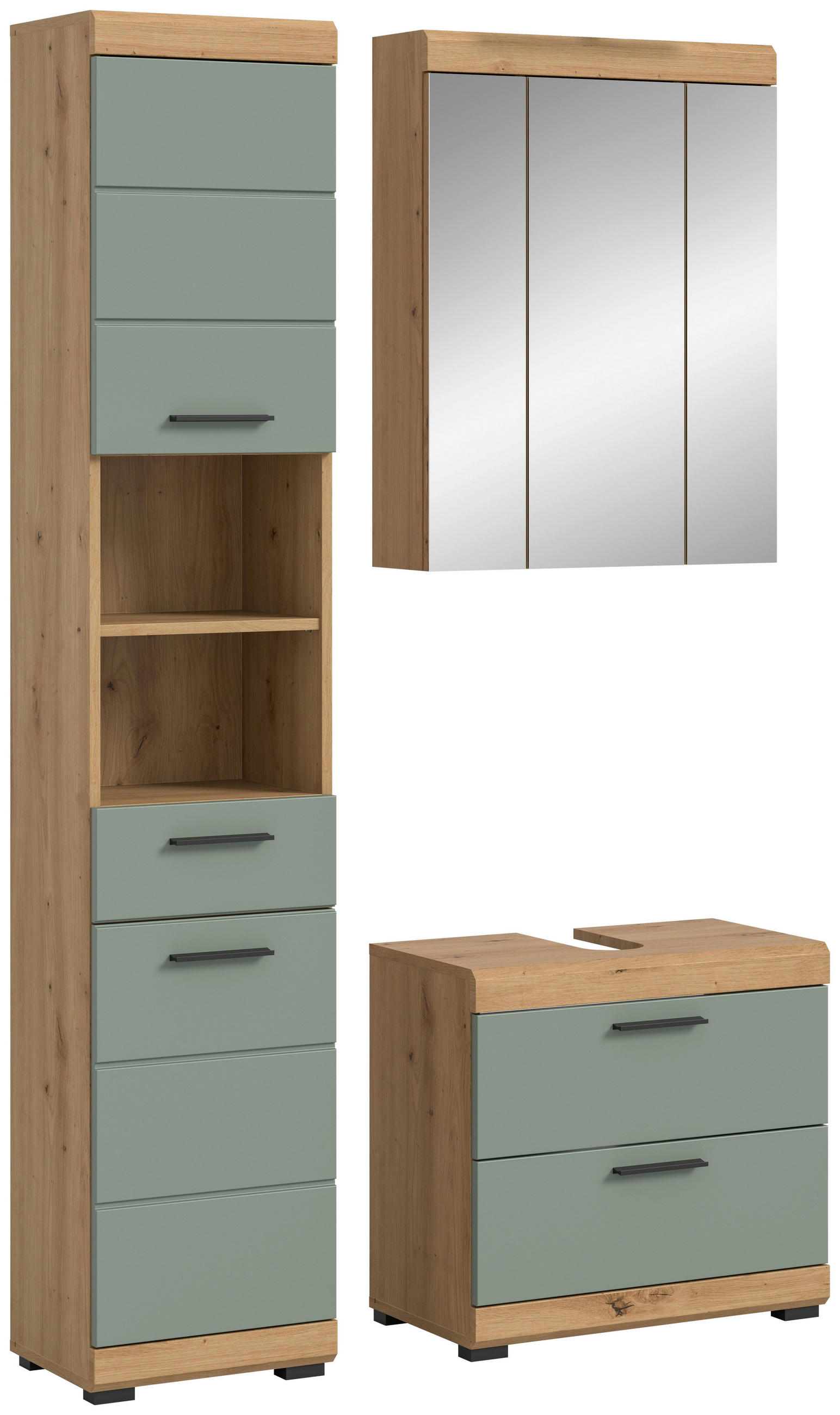BADEZIMMER 3-teilig  in 97 cm  - Salbeigrün/Schwarz, MODERN, Glas/Holzwerkstoff (97cm) - MID.YOU