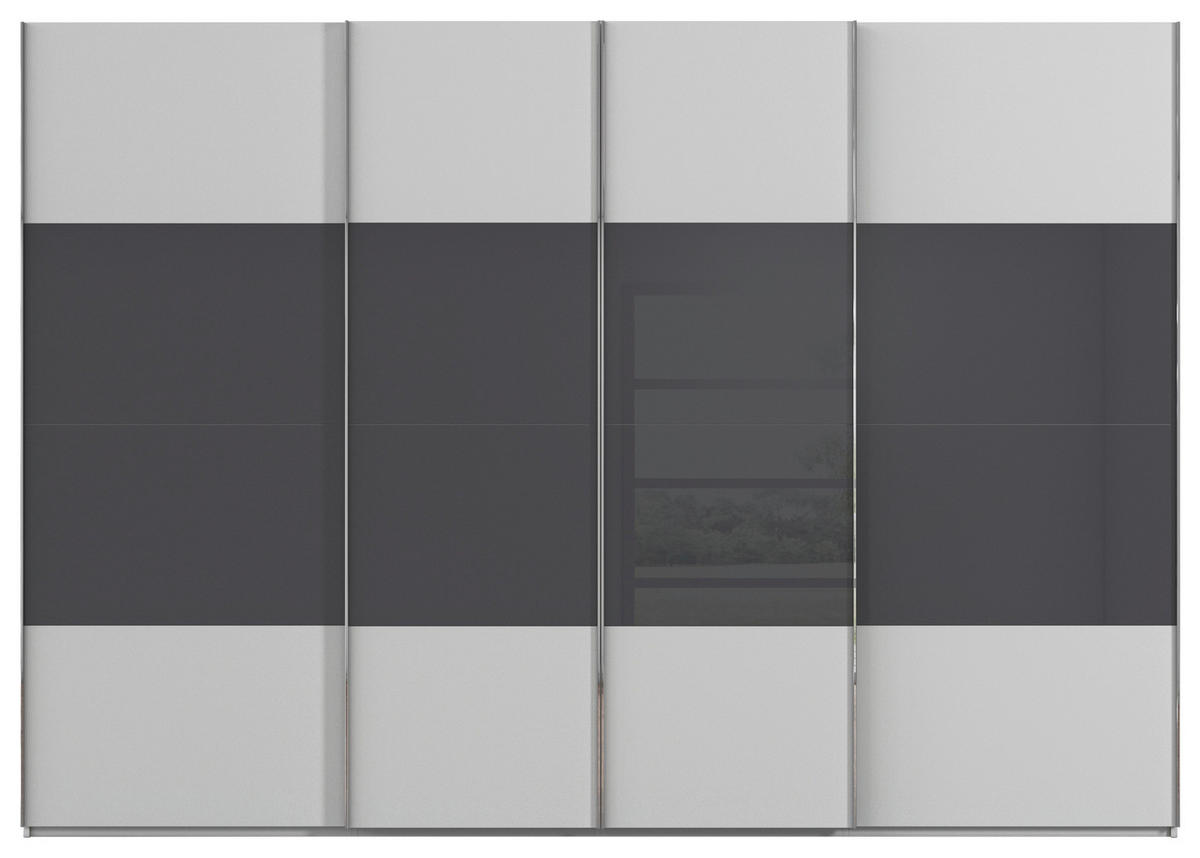 SCHWEBETÜRENSCHRANK 316/235/68 cm 4-türig Grau, Schwarz  - Chromfarben/Schwarz, KONVENTIONELL, Glas/Holzwerkstoff (316/235/68cm) - Novel