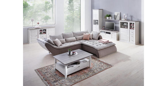 WOHNWAND in Grau, Kieferfarben - Weiß/Grau, LIFESTYLE, Glas/Holzwerkstoff (329,4/209,2/50cm) - Hom`in