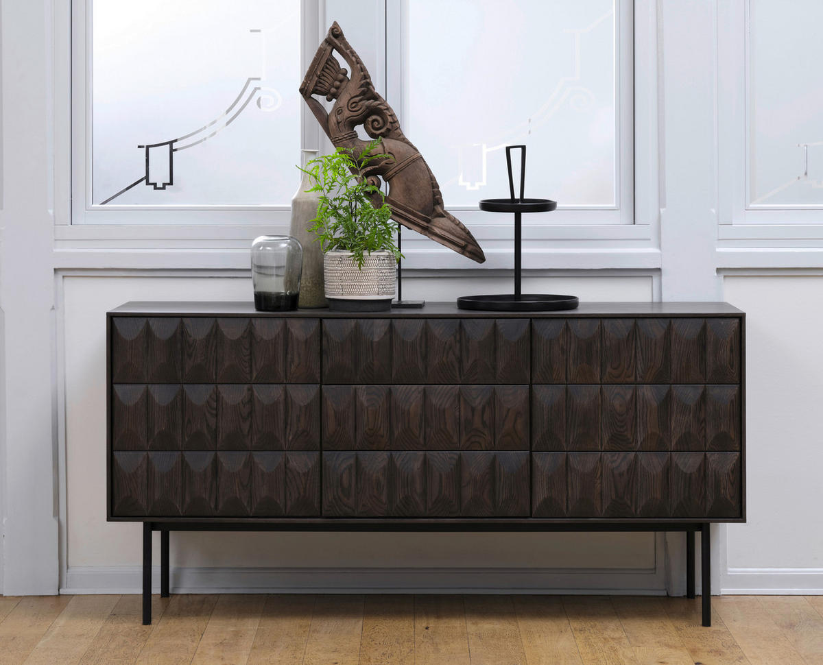 SIDEBOARD LATINA SIDEBOARD 3 SECTION  in 160/79/45 cm  - Dunkelbraun/Schwarz, MODERN, Holzwerkstoff/Metall (160/79/45cm) - Carryhome