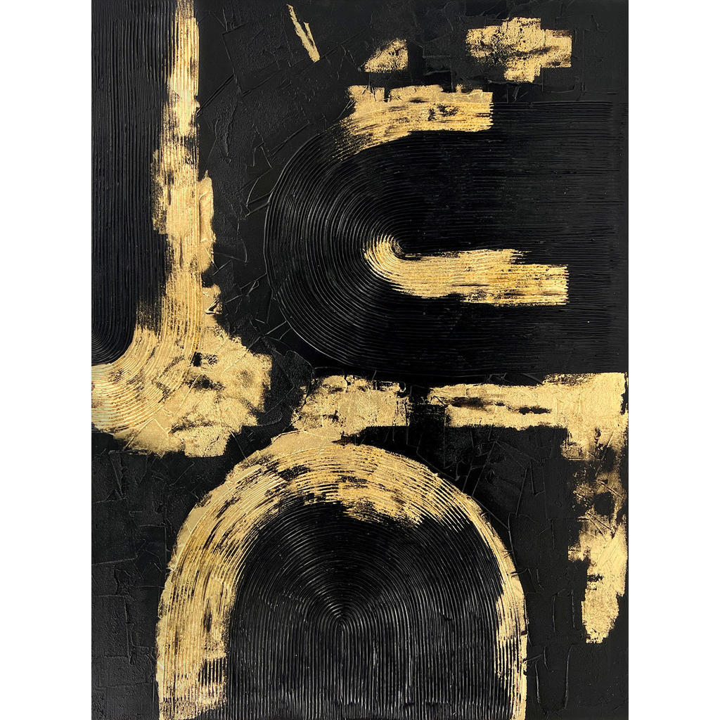 Monee OLEJOMAĽBA, abstraktné, 88/118 cm - čierna, zlatá