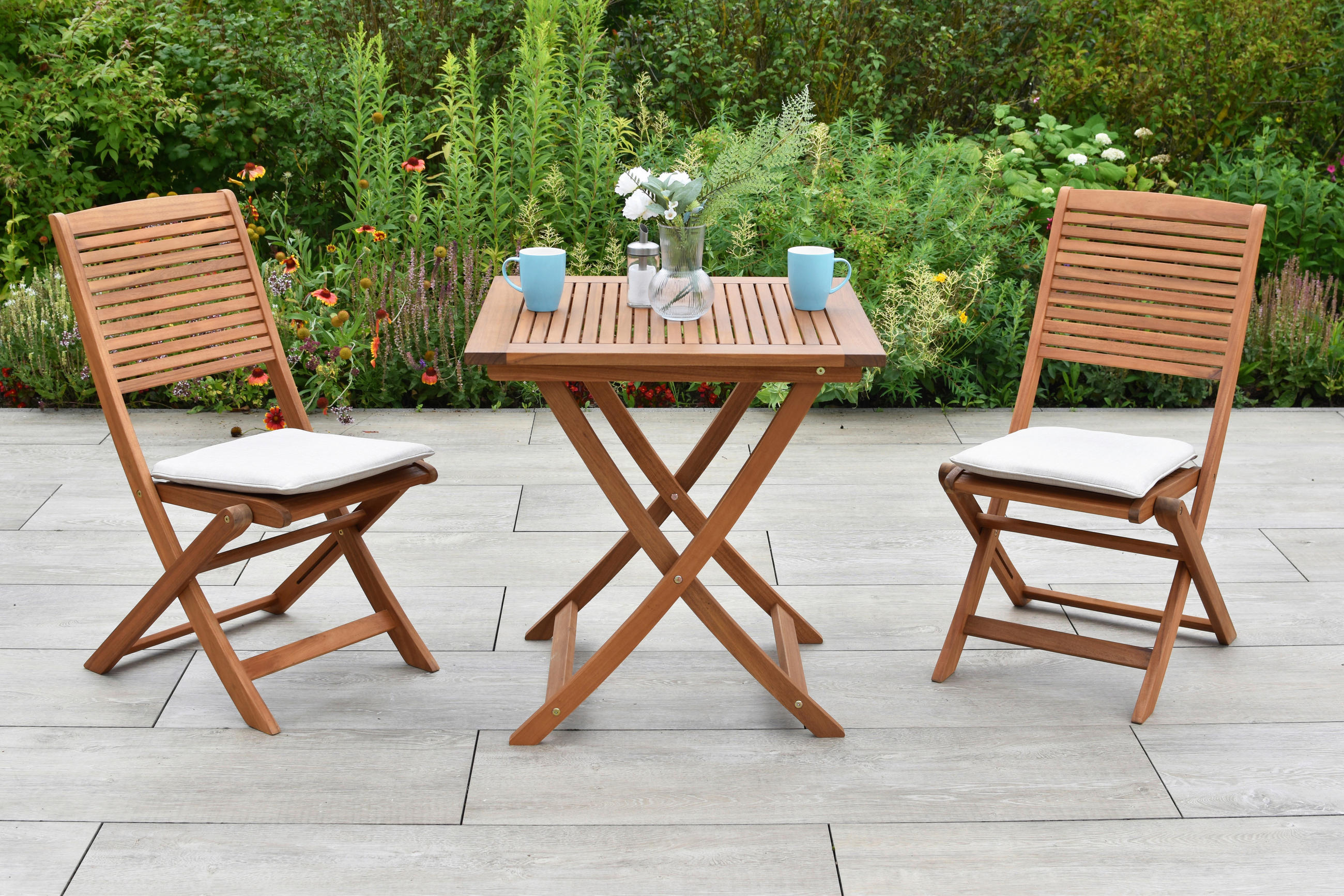 BALKONSET  5-teilig  - Beige/Akaziefarben, KONVENTIONELL, Holz/Textil - Gardenson