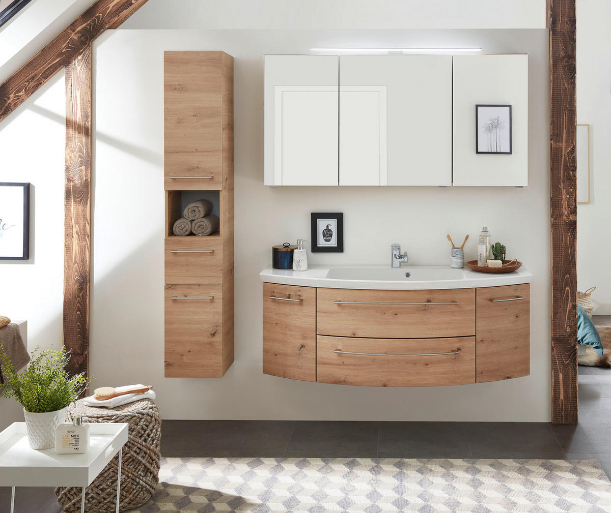 FÜRDŐSZOBA - tölgyfa, Konventionell, faalapú anyag/kő (141cm) - Sadena