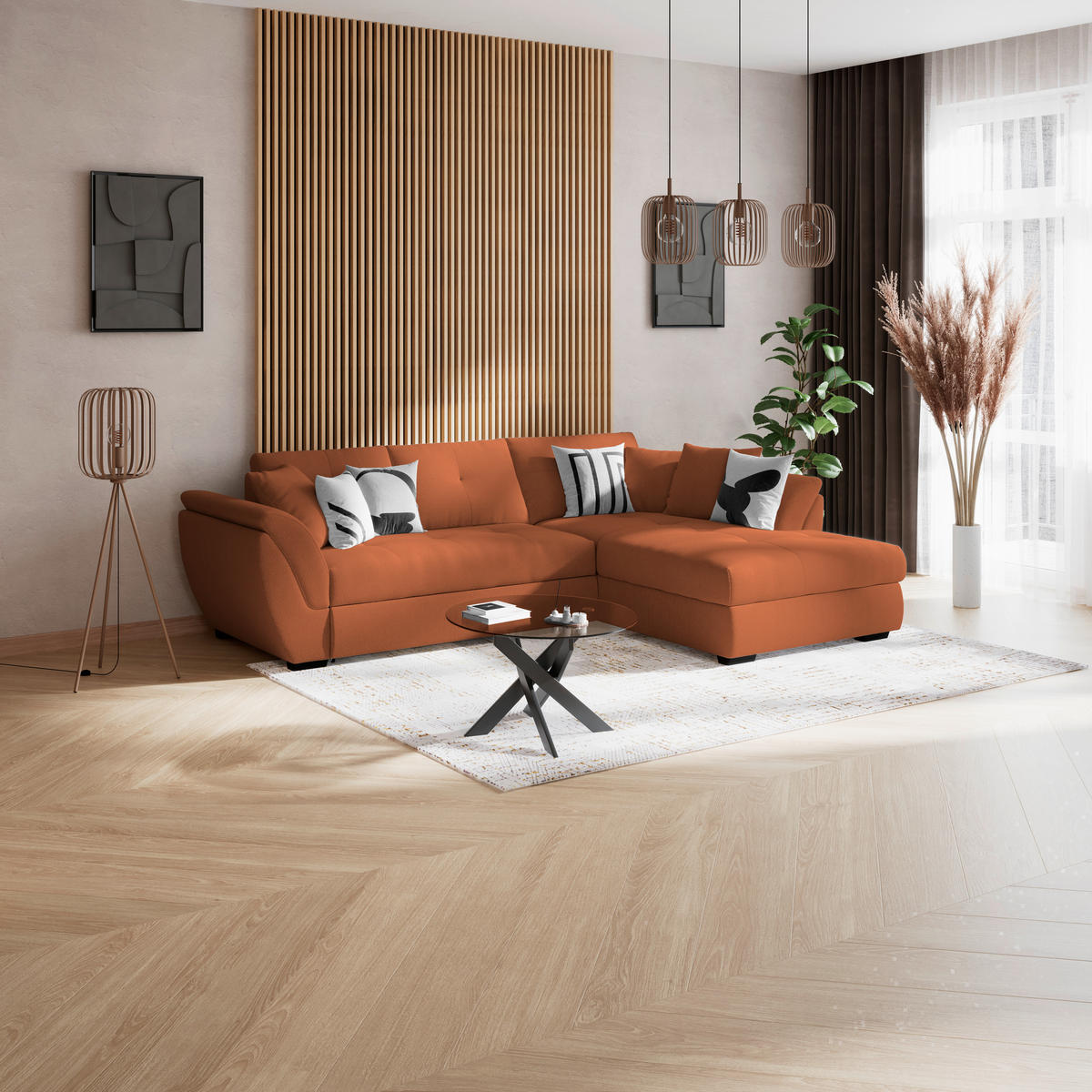 ECKSOFA Terracotta  - Terracotta/Schwarz, Konventionell, Textil (278/187cm) - MID.YOU